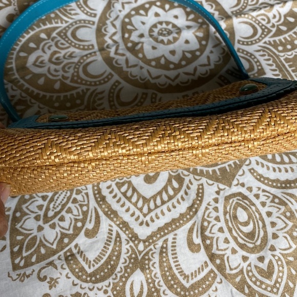 Cole Haan Bags/Cole Haan Megan Beige Straw Mini Satchel Color Blue Turquoise π - Picture 11 of 11